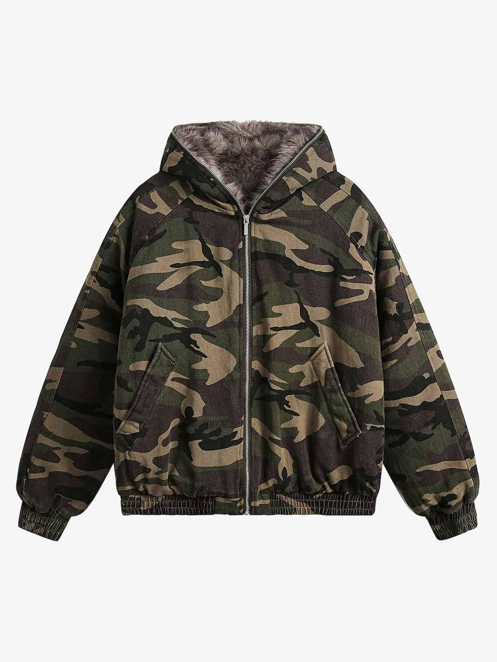 Luxantis™: Veste matelassée à capuche et col en fourrure camouflage