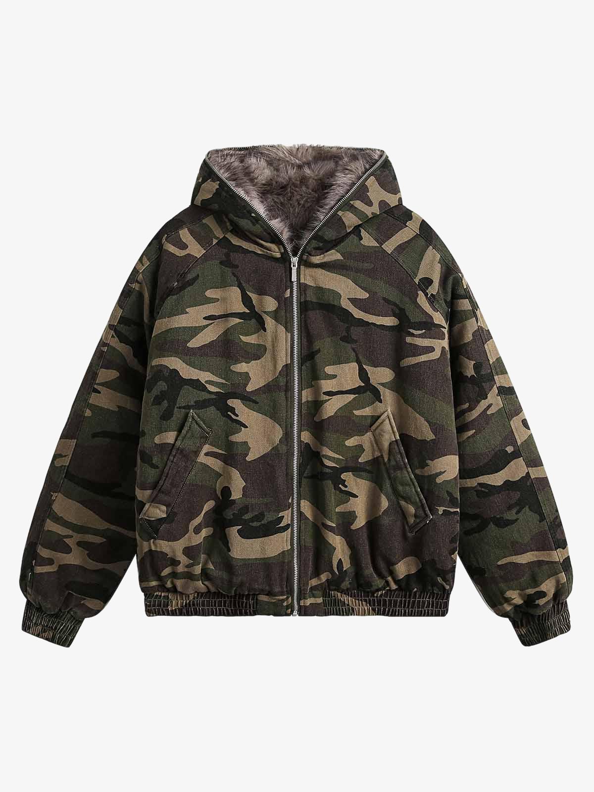 Luxantis™: Veste matelassée à capuche et col en fourrure camouflage