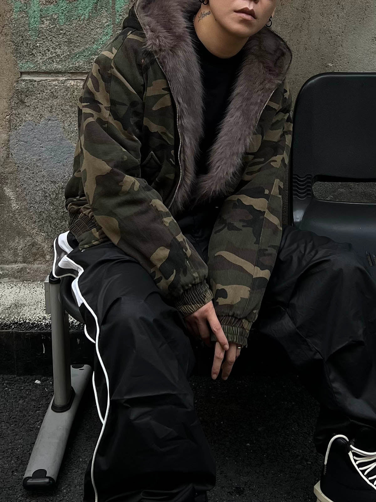 Luxantis™: Veste matelassée à capuche et col en fourrure camouflage